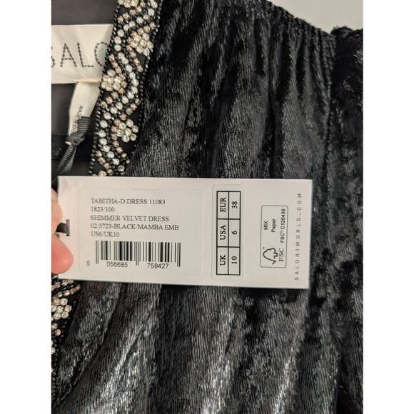 NWT SALONI Tabitha Velvet Dress Sz 6 // Black // New - Picture 6 of 7